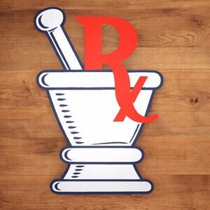 RX Prescription Pharmacy Sign Mortar Pestle Pharmacist Medication Medical Store